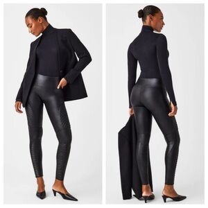 SPANX Faux Leather Moto Leggings Black Size Small Petite NWT